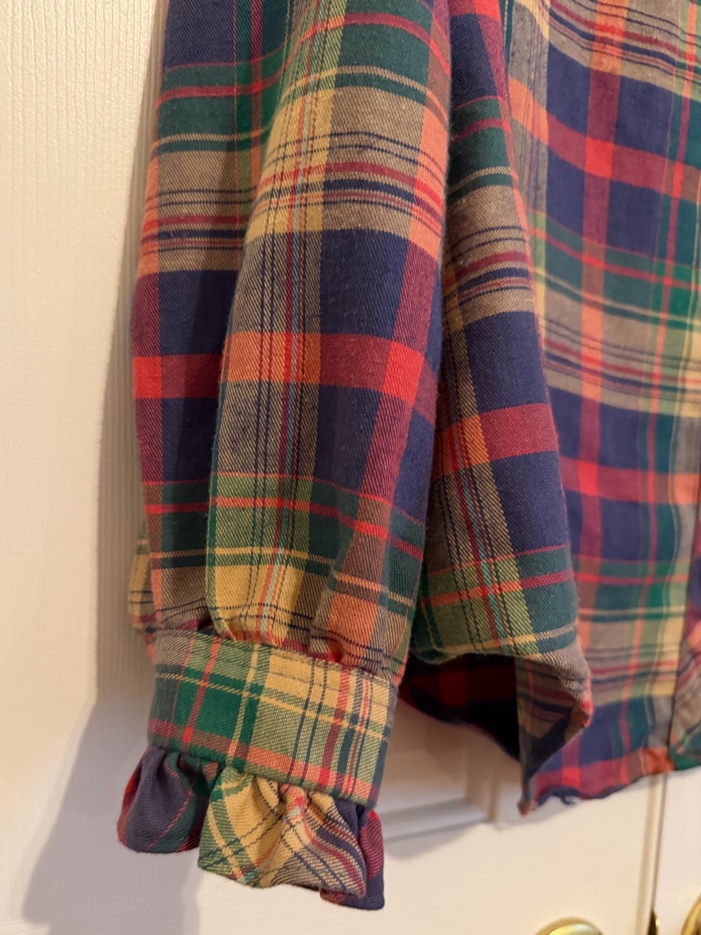 Vintage 70's Plaid Ruffle Collar Women's L Button Up Cotton Blouse - Picture 5 of 11